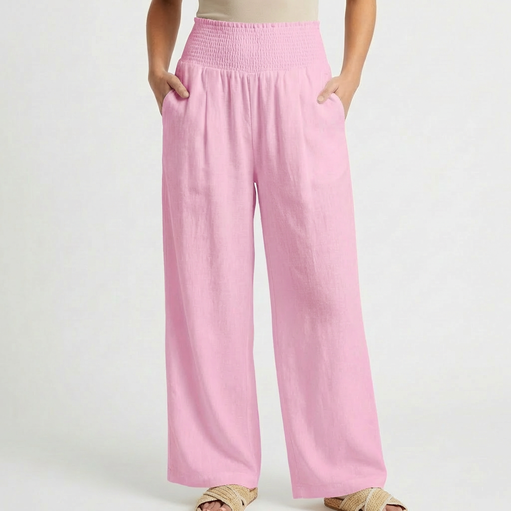 Sofia | Pantalón Palazzo Mujer Con Cintura Fruncida Y Pernera Ancha | Casual