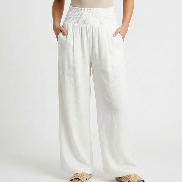 Sofia | Pantalón Palazzo Mujer Con Cintura Fruncida Y Pernera Ancha | Casual