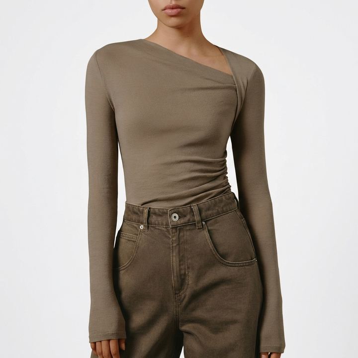 Sofia | Top Asimétrico Mujer Con Escote Diagonal Y Drapeado Lateral | Elegante