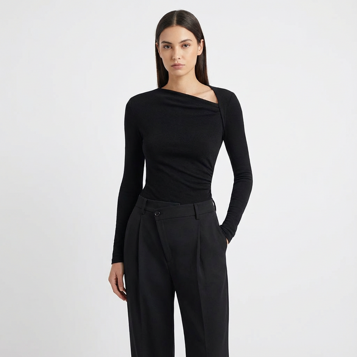 Sofia | Top Asimétrico Mujer Con Escote Diagonal Y Drapeado Lateral | Elegante