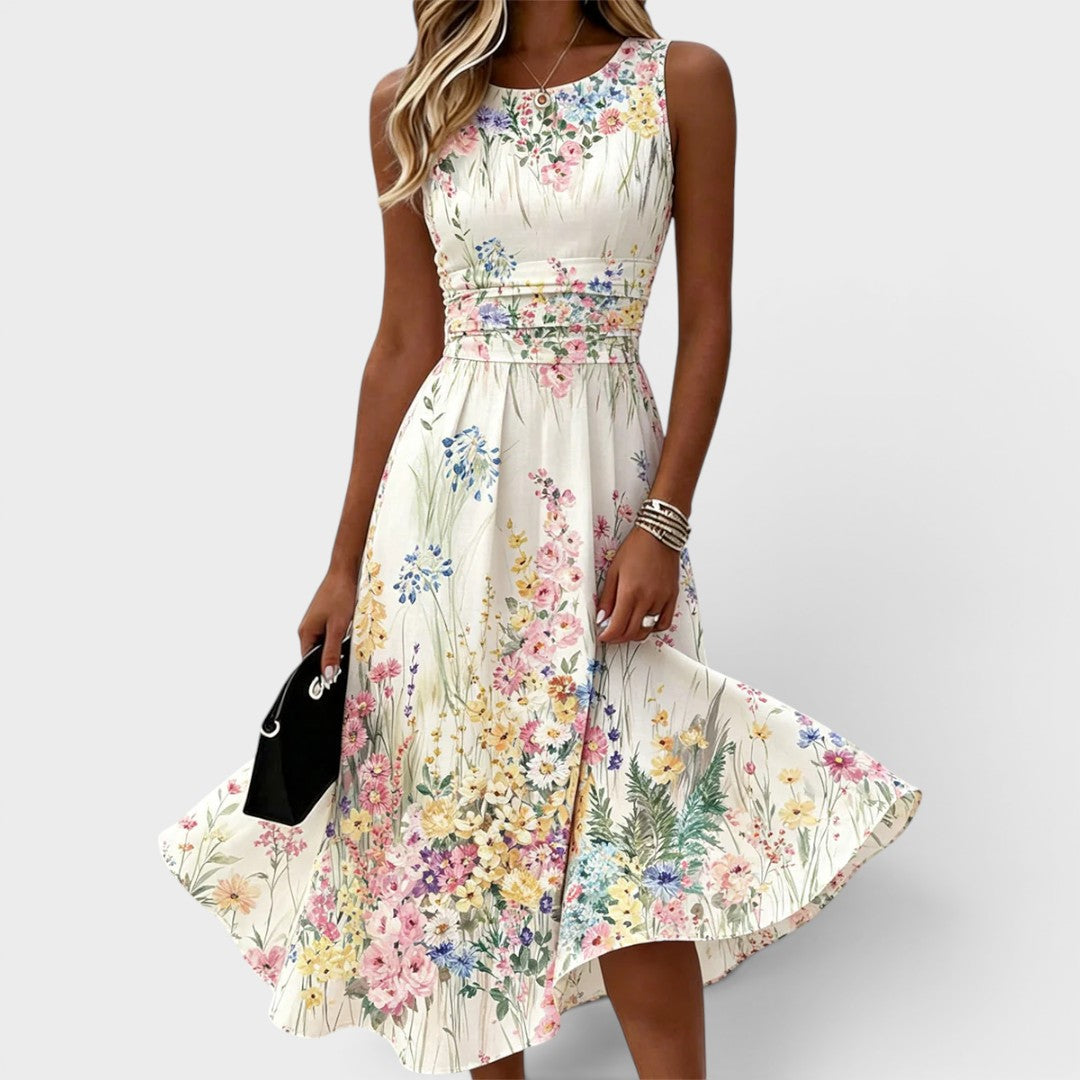 Jeannine | Robe midi florale sans manches