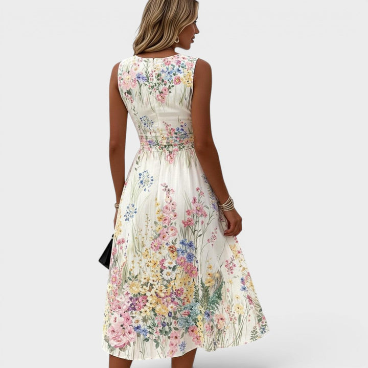Jeannine | Robe midi florale sans manches
