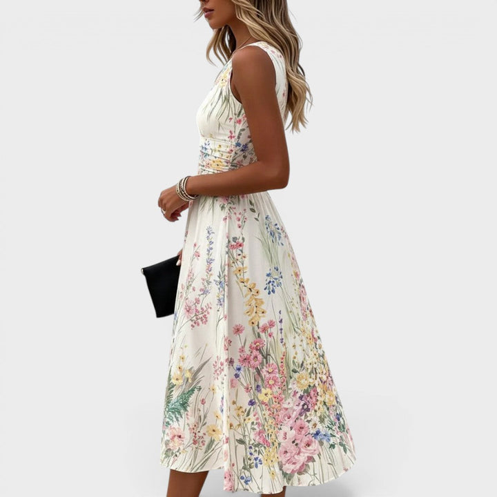Jeannine | Robe midi florale sans manches
