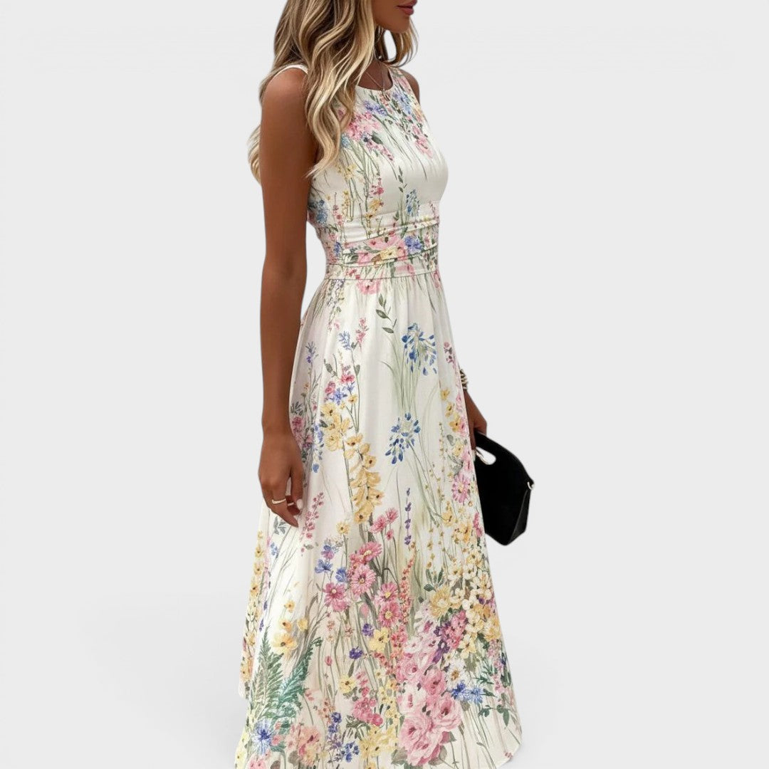 Jeannine | Robe midi florale sans manches