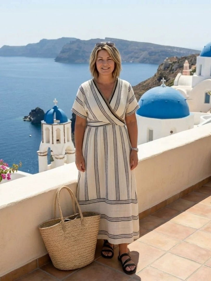 Thalassa | V Neck11111 Short Sleeve Wrap Waist Midi Dress