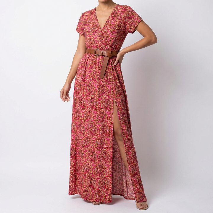 Valentina | Mujer Vestido Largo Estampado con Abertura