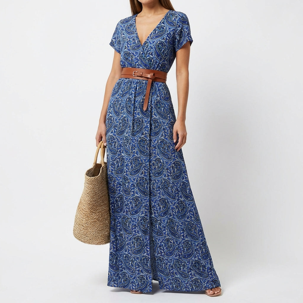 Valentina | Mujer Vestido Largo Estampado con Abertura