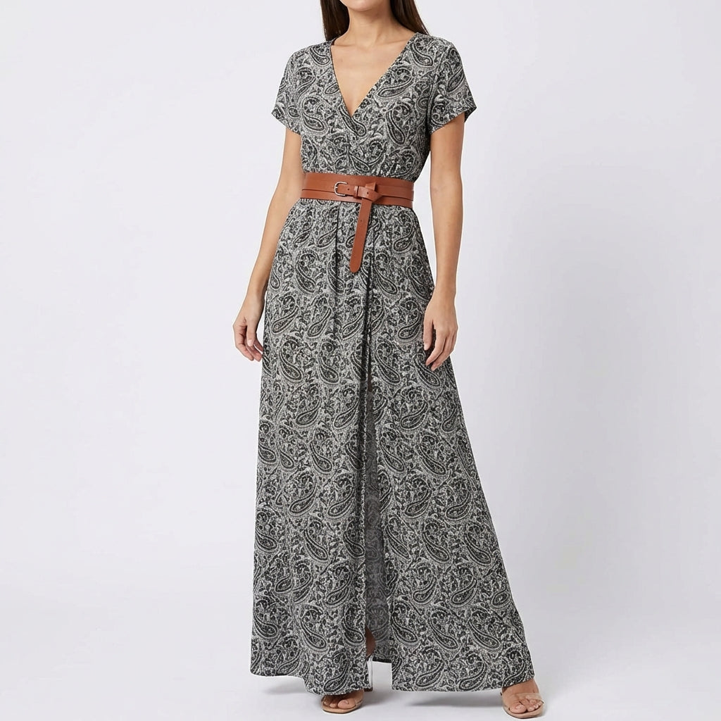 Valentina | Mujer Vestido Largo Estampado con Abertura