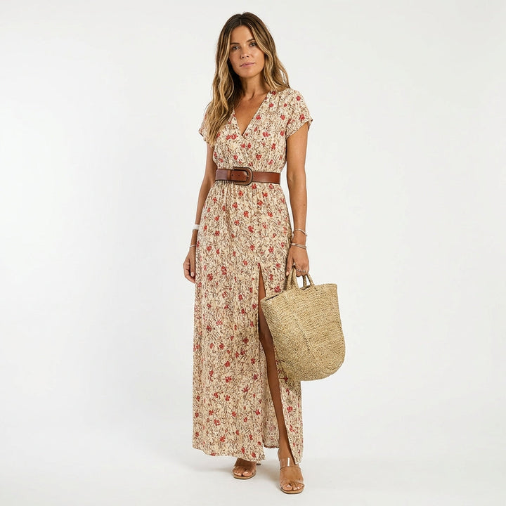 Valentina | Mujer Vestido Largo Estampado con Abertura