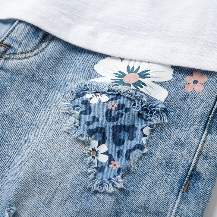 Valeria | Bermudas Azul Vaqueras Mujer Con Diseño Estampado Y Bajo Deshilachado | Casual