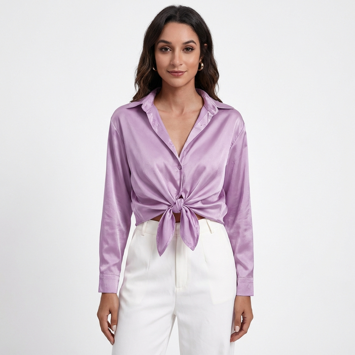 Valeria | Blusa Mujer Con Cuello Clásico Y Bajo Anudado | Elegante