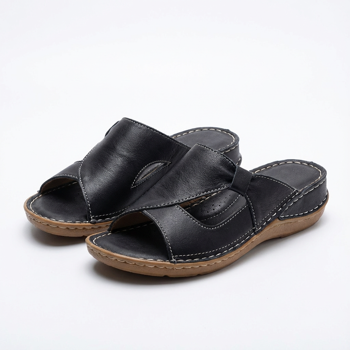 Valeria | Mujer Sandalias Mule Con Diseño Calado Y Costuras Contrastantes | Casual