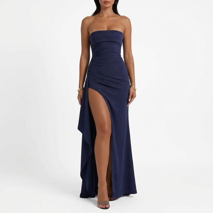 Valeria | Mujer Vestido Maxi Con Abertura Lateral Y Drapeado | Glamuroso