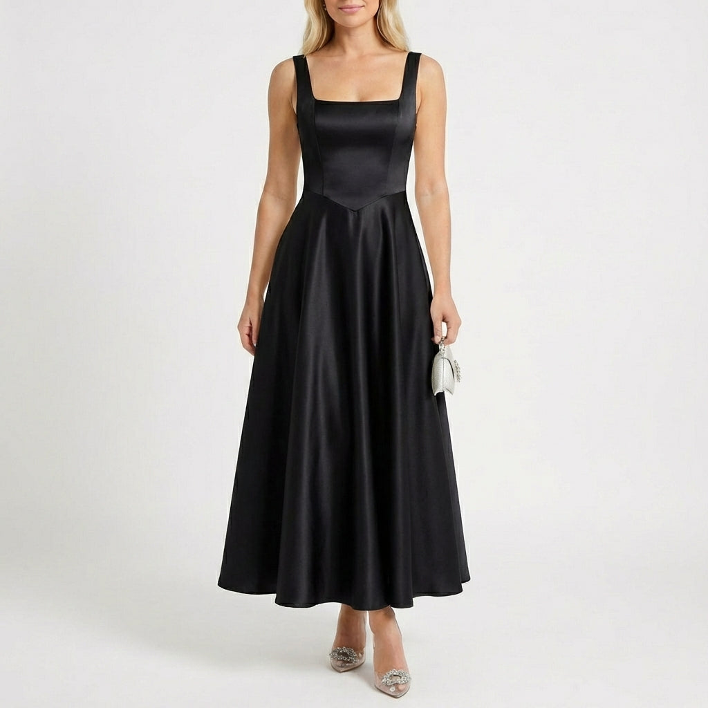 Valeria | Mujer Vestido Maxi Con Escote Cuadrado Y Falda Amplia | Glamuroso