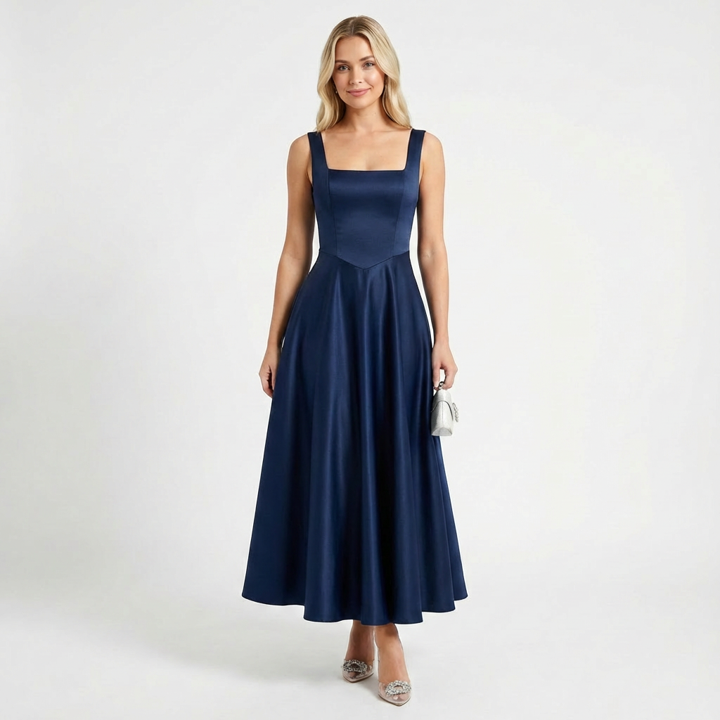 Valeria | Mujer Vestido Maxi Con Escote Cuadrado Y Falda Amplia | Glamuroso