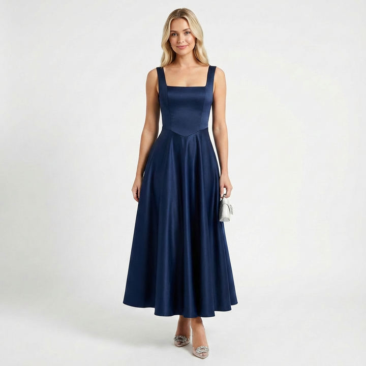 Valeria | Mujer Vestido Maxi Con Escote Cuadrado Y Falda Amplia | Glamuroso