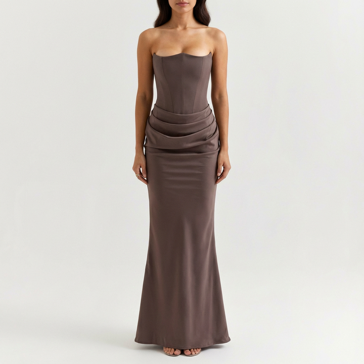 Valeria | Mujer Vestido Maxi Con Escote Palabra De Honor Y Drapeado | Elegante
