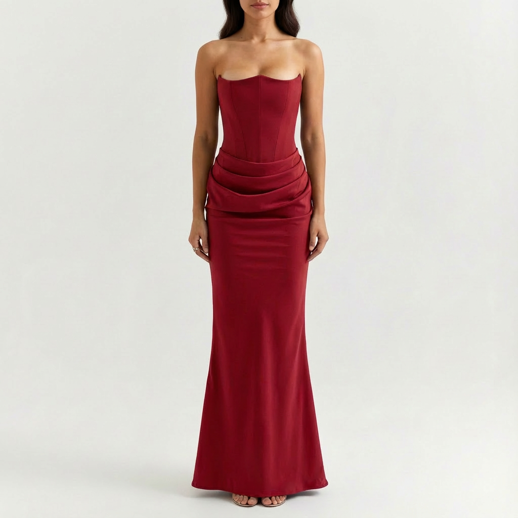 Valeria | Mujer Vestido Maxi Con Escote Palabra De Honor Y Drapeado | Elegante