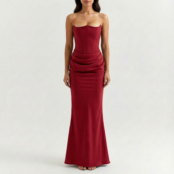 Valeria | Mujer Vestido Maxi Con Escote Palabra De Honor Y Drapeado | Elegante