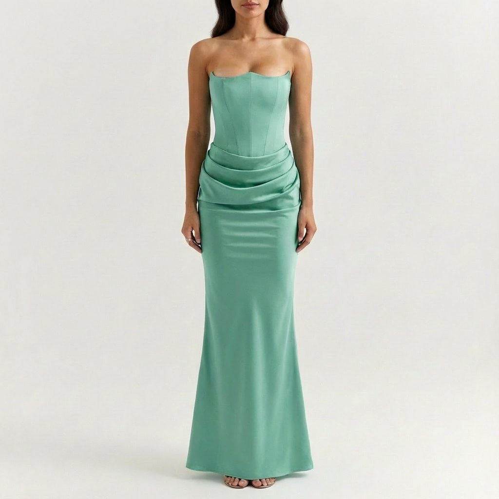 Valeria | Mujer Vestido Maxi Con Escote Palabra De Honor Y Drapeado | Elegante