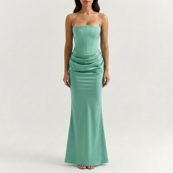 Valeria | Mujer Vestido Maxi Con Escote Palabra De Honor Y Drapeado | Elegante