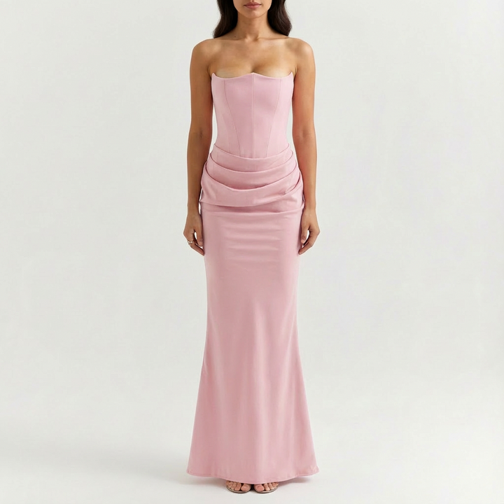 Valeria | Mujer Vestido Maxi Con Escote Palabra De Honor Y Drapeado | Elegante