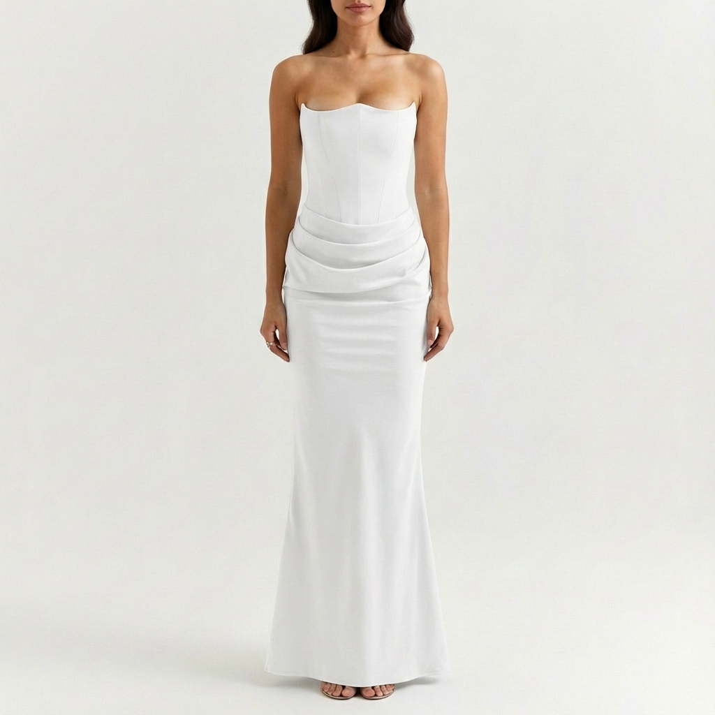 Valeria | Mujer Vestido Maxi Con Escote Palabra De Honor Y Drapeado | Elegante