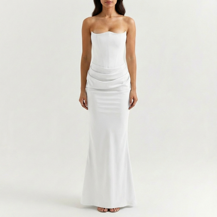 Valeria | Mujer Vestido Maxi Con Escote Palabra De Honor Y Drapeado | Elegante