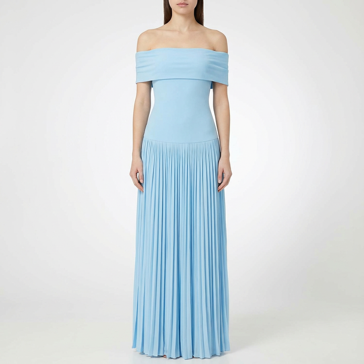 Valeria | Mujer Vestido Maxi Con Hombros Descubiertos Y Falda Plisada | Elegante