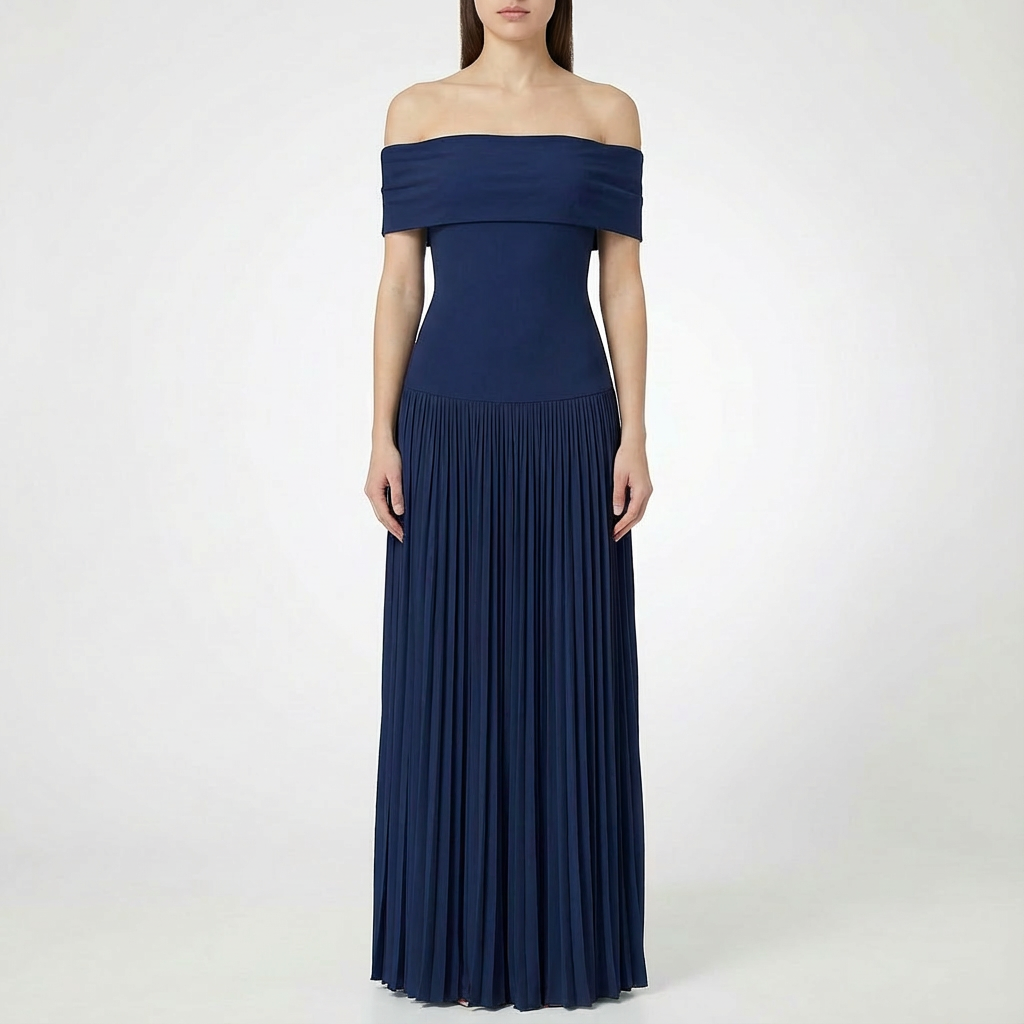 Valeria | Mujer Vestido Maxi Con Hombros Descubiertos Y Falda Plisada | Elegante
