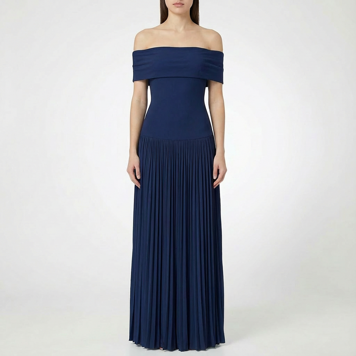 Valeria | Mujer Vestido Maxi Con Hombros Descubiertos Y Falda Plisada | Elegante