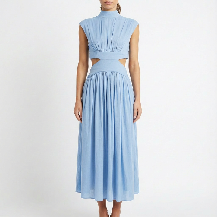 Valeria | Mujer Vestido Midi Con Aberturas Laterales Y Cuello Alto | Elegante