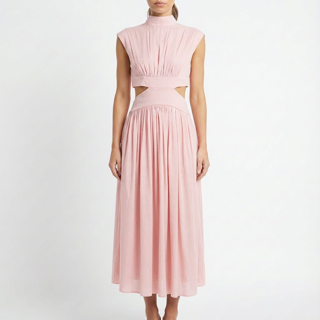 Valeria | Mujer Vestido Midi Con Aberturas Laterales Y Cuello Alto | Elegante
