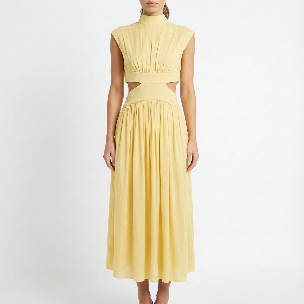 Valeria | Mujer Vestido Midi Con Aberturas Laterales Y Cuello Alto | Elegante