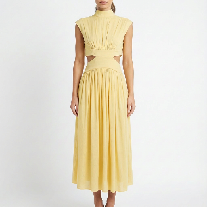 Valeria | Mujer Vestido Midi Con Aberturas Laterales Y Cuello Alto | Elegante