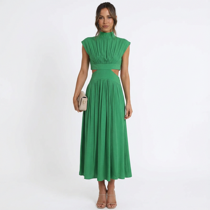 Valeria | Mujer Vestido Midi Con Aberturas Laterales Y Cuello Alto | Elegante