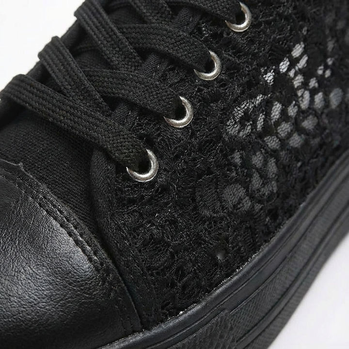 Valeria | Mujer Zapatillas Plataforma Con Tejido Calado Y Cordones | Casual