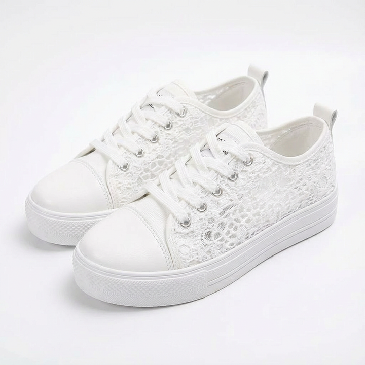 Valeria | Mujer Zapatillas Plataforma Con Tejido Calado Y Cordones | Casual