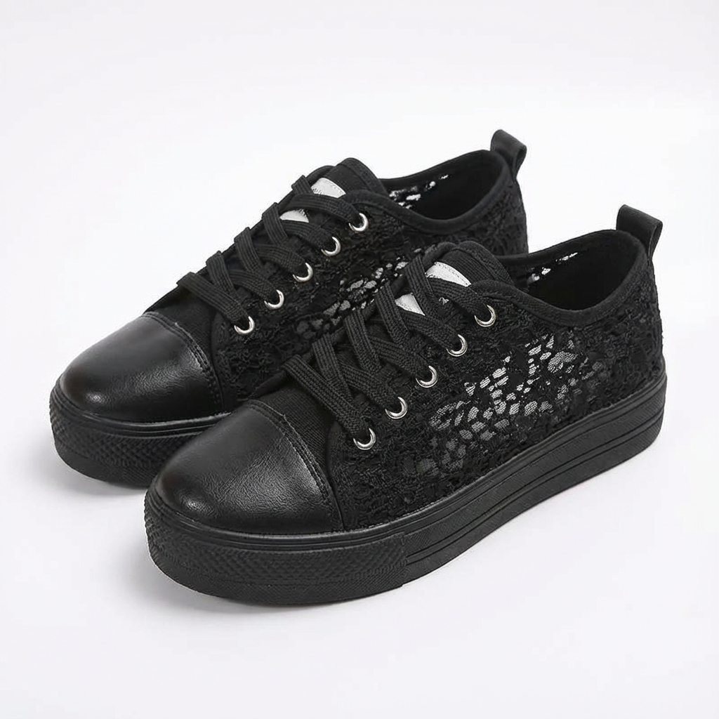 Valeria | Mujer Zapatillas Plataforma Con Tejido Calado Y Cordones | Casual