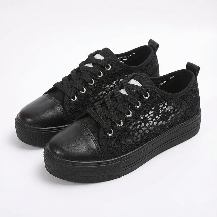 Valeria | Mujer Zapatillas Plataforma Con Tejido Calado Y Cordones | Casual