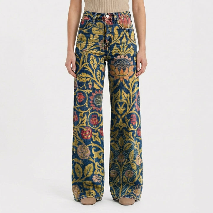 Valeria | Vaqueros Mujer Con Pernera Ancha Y Diseño Estampado | Casual