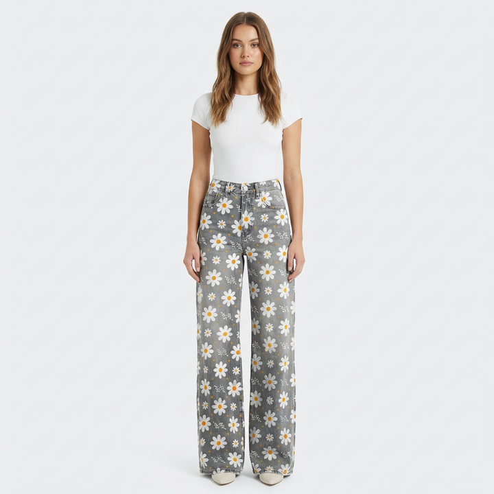 Valeria | Vaqueros Mujer Con Pernera Ancha Y Diseño Estampado | Casual