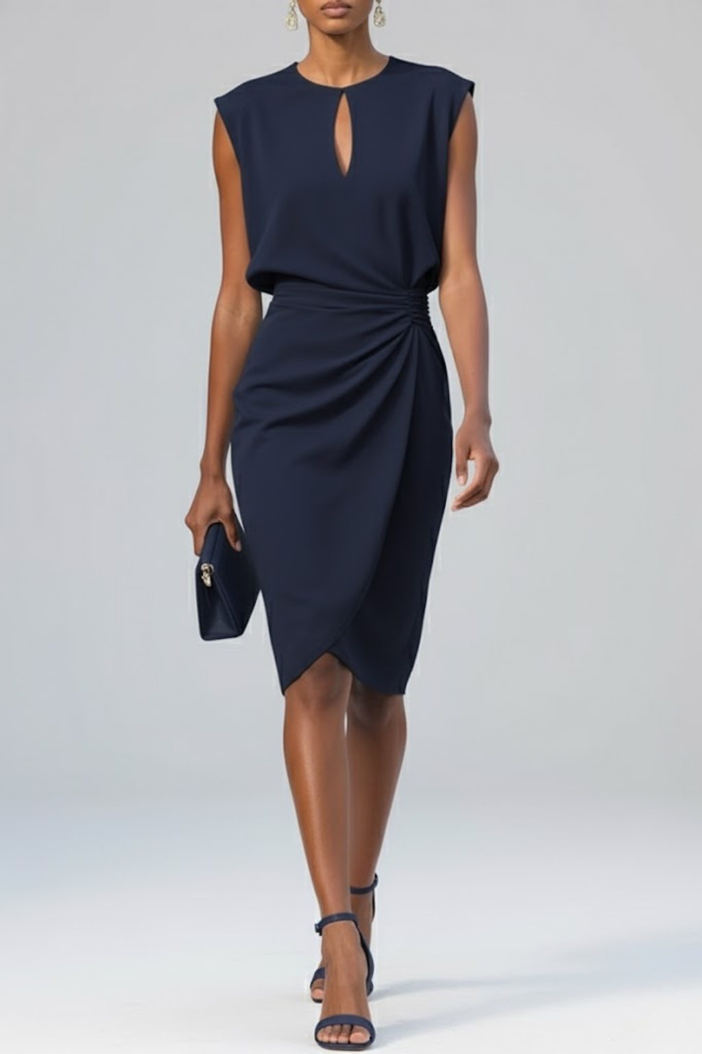 Martine | Robe midi à col drapé