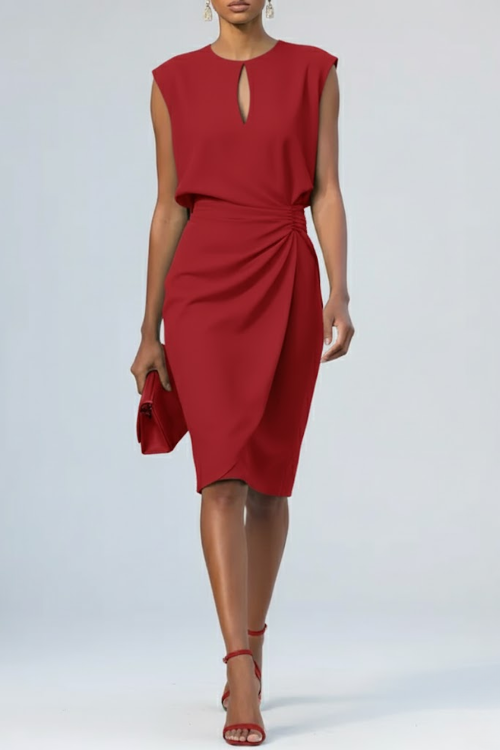 Martine | Robe midi à col drapé