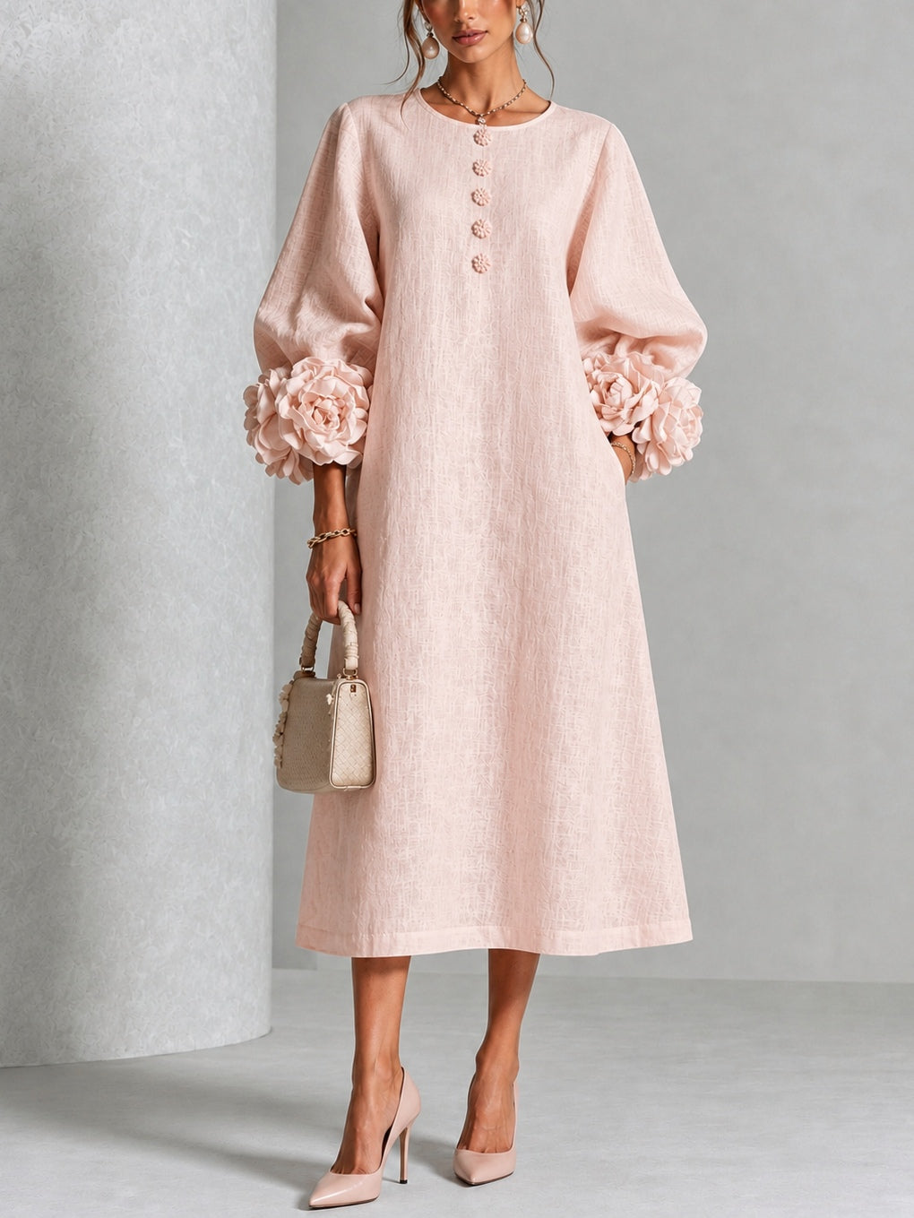 Odette | Floral Cuff Midi Dress