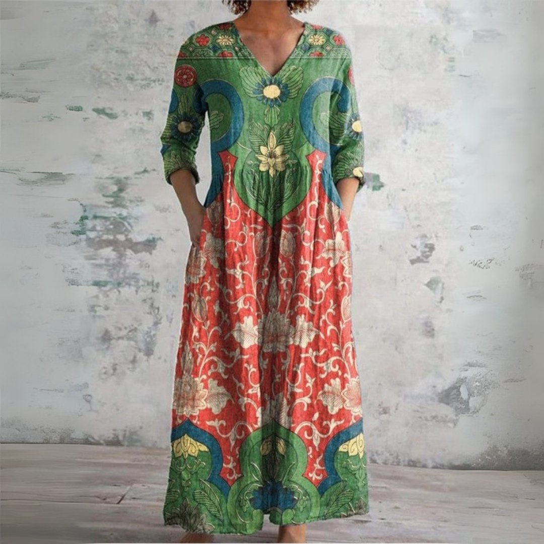 Chantal | Robe maxi bohème à col V