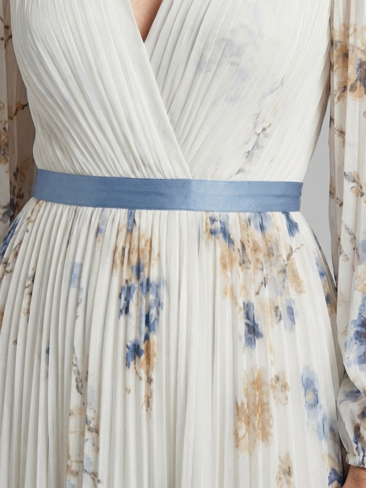 Rosa | Vestido Maxi Floral de Manga Larga con Escote en V