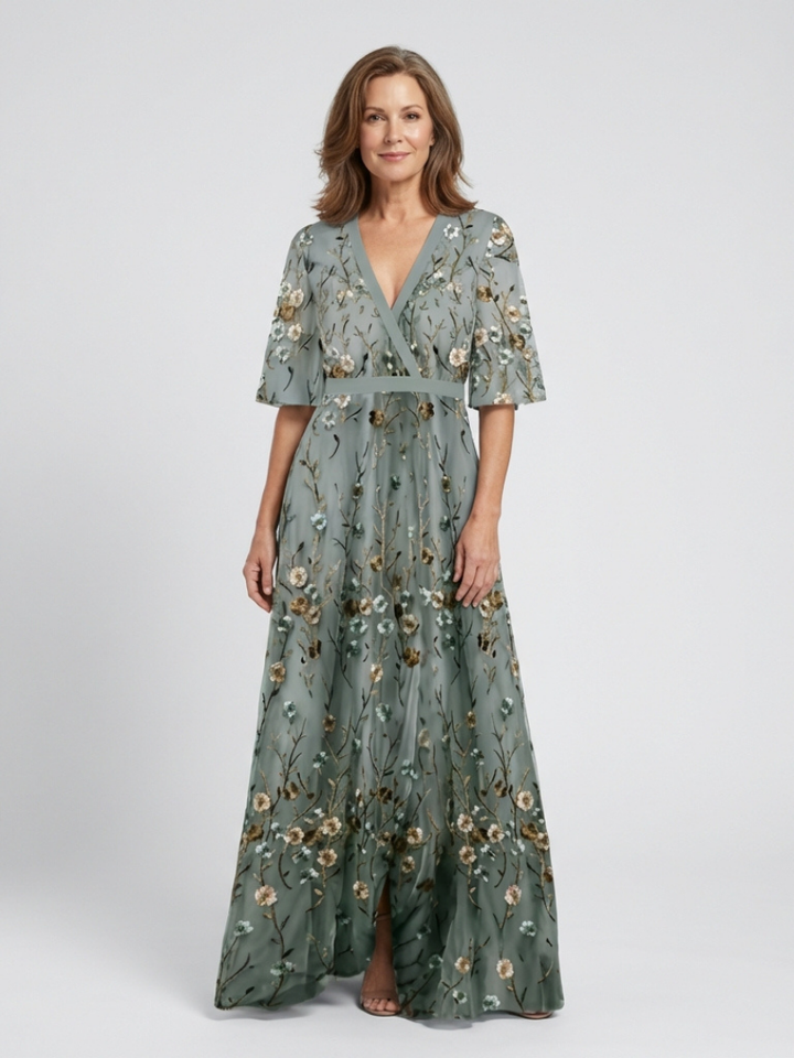 Teresa | Vestido Maxi Bordado con Escote en V