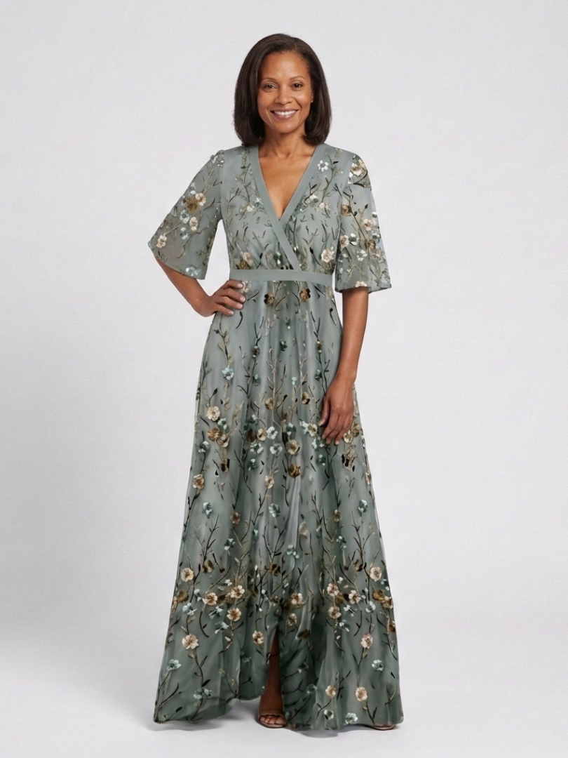 Teresa | Vestido Maxi Bordado con Escote en V