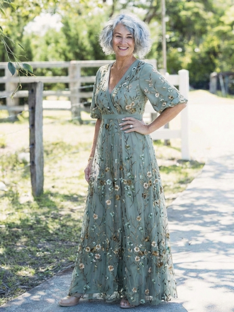 Teresa | Vestido Maxi Bordado con Escote en V
